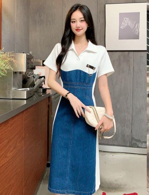 Premium summer Denim collar dress