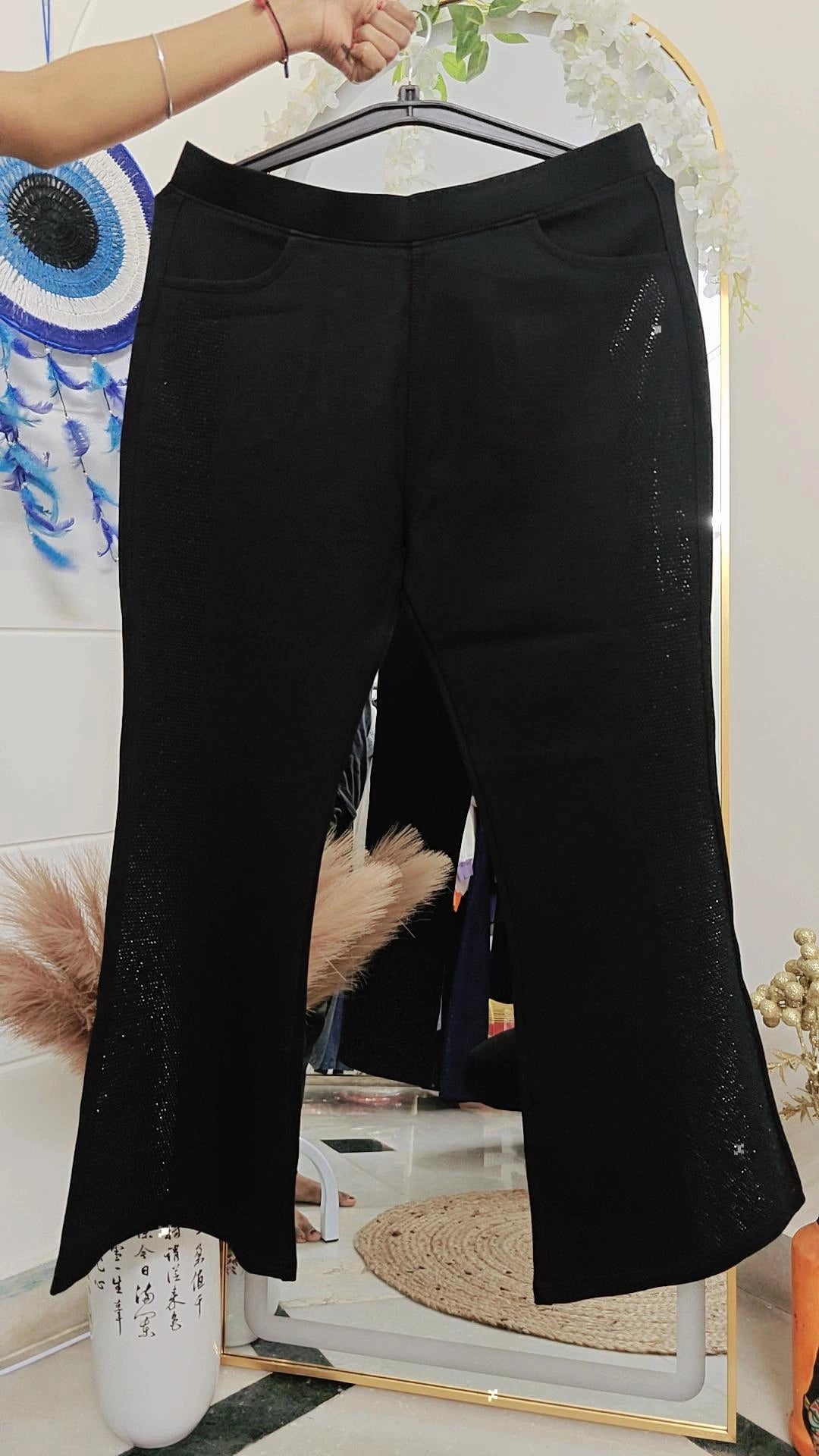 Women stylish high waist bellbottom pant with work