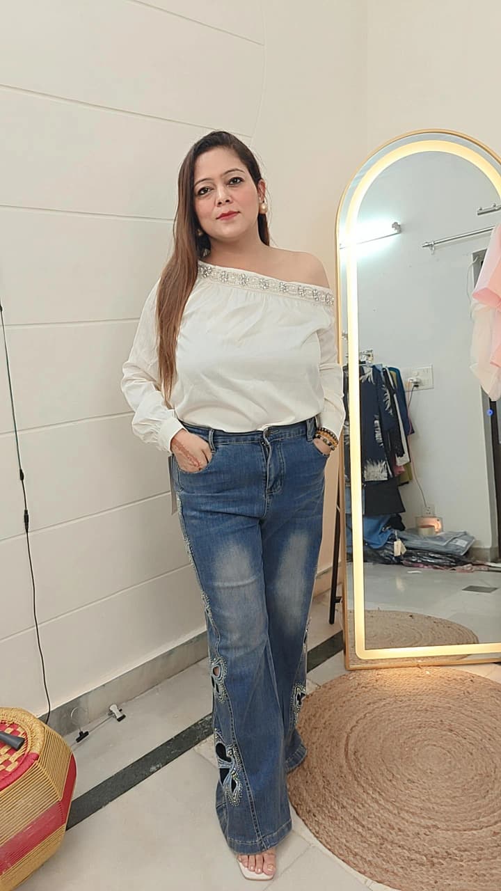 Crystal Neckline Off-Shoulder Style top