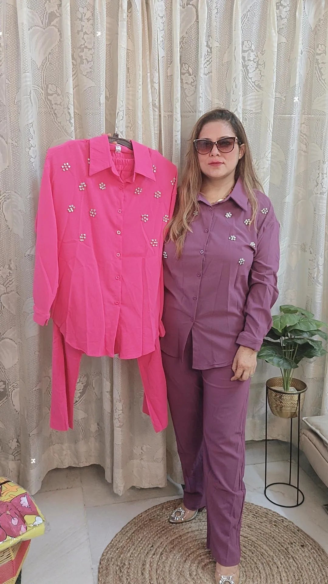 "Glamorous Duo: Studded Collar Co-Ord Sets"