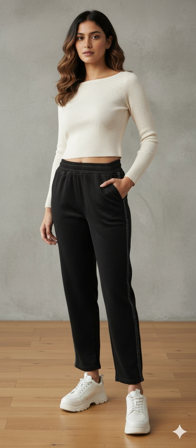 Stay Warm, Stay Stylish:Velvet Ribbed Lounge fleece Pants