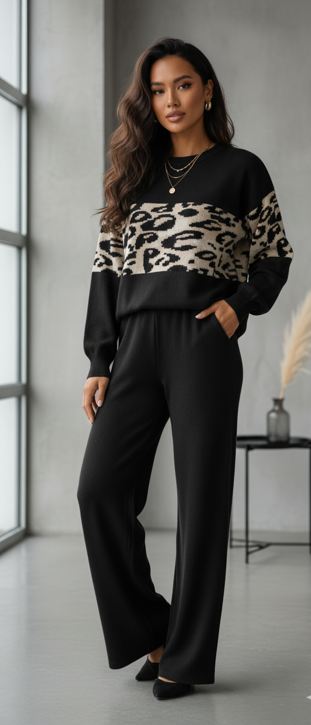 Leopard Print Two piece Winter Cordset