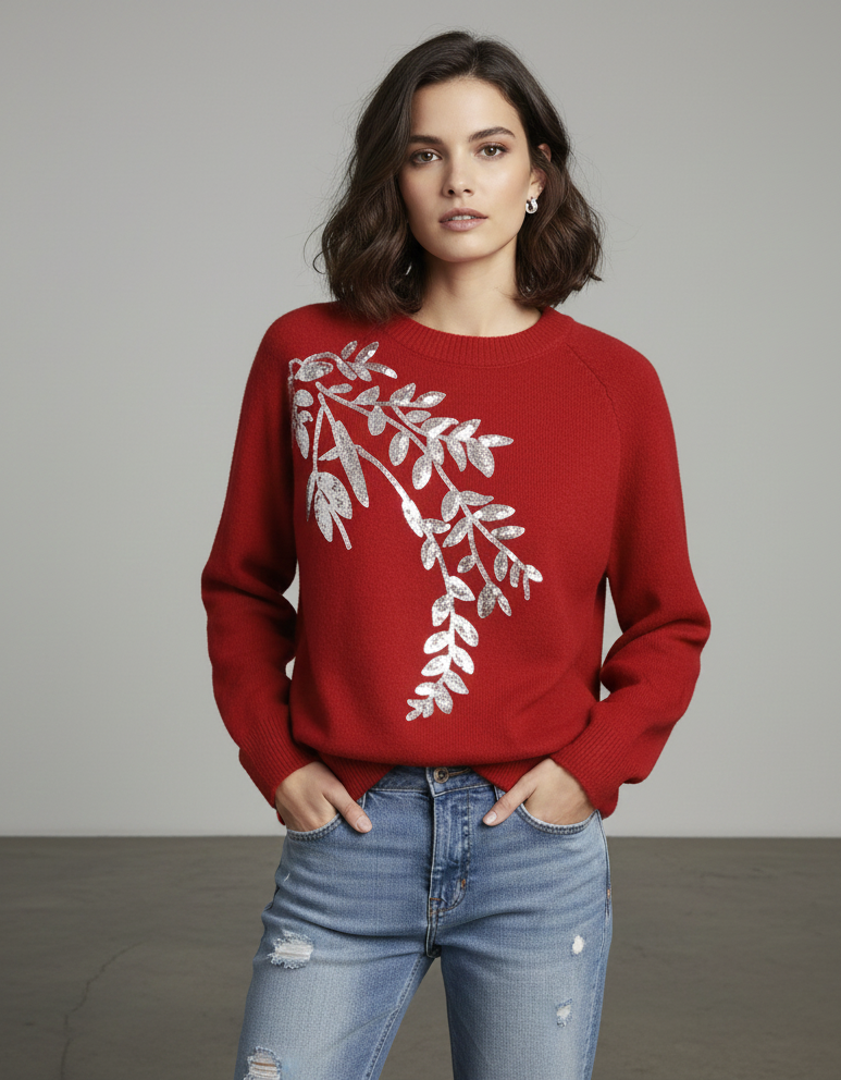 Sparkling Leaf Winter Sweater Top