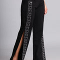 High waist square design side stone cut pant - Black