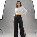 Women high waist side slit straight Pant  black