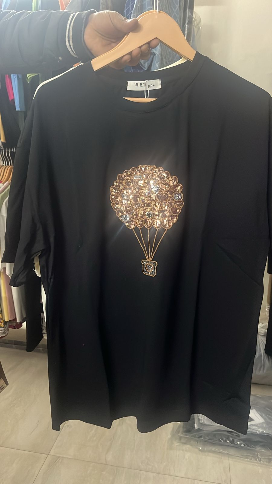 Luxe balloon tshirt top with sequin spakle..