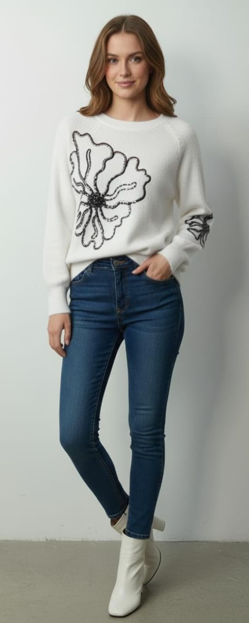 Elegant Bloom Sequence Sweater top