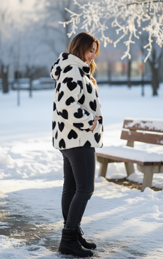 The Cozy Heart-Print Fleece hoodie Jacket