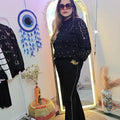 "Black Glam Sequin Stripe Flared trousers