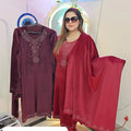 Velvet 3 pcs suit with stole seroski work