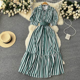 Premium cotton strip dress with belt
