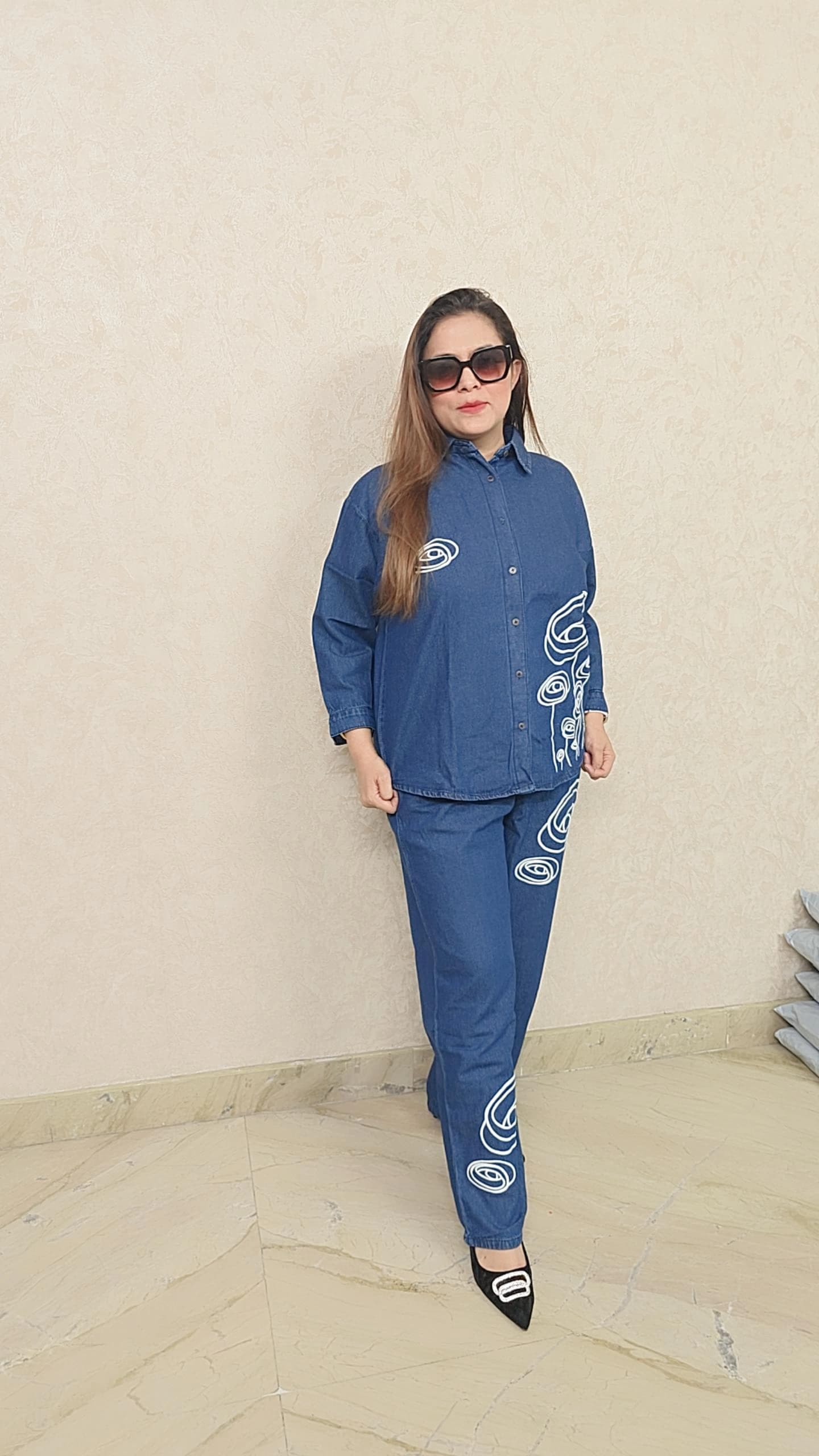 Denim Elegance Coord Set with Embroidery