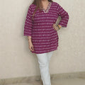 Maroon Printed Kurta with Embellished Neckline