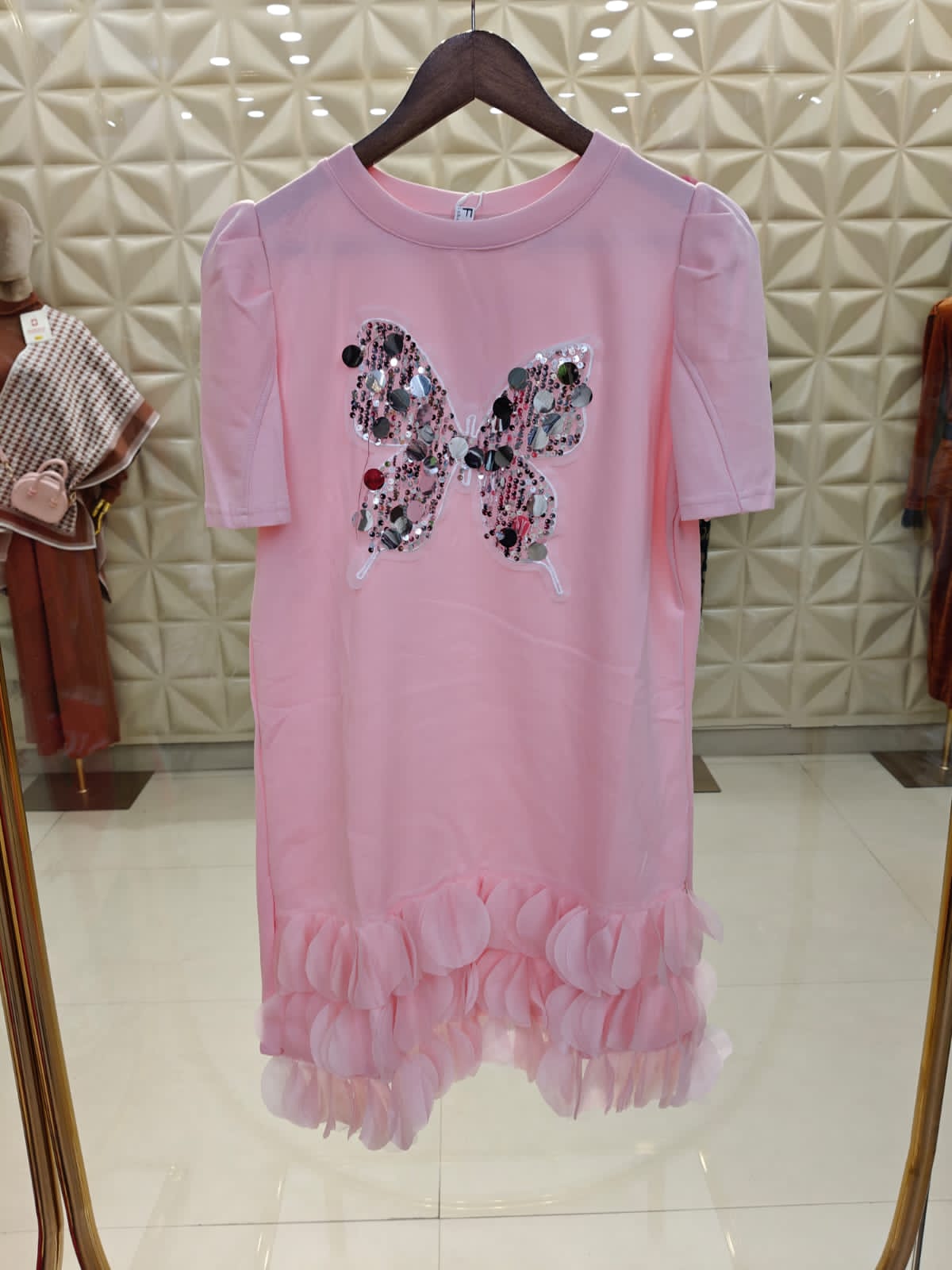 "Elegant  Butterfly Embellished Dress with Ruffle Hem"