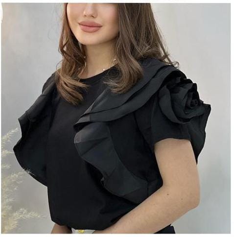 Designer top with ruffle sleeve