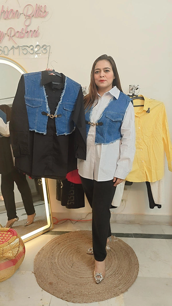 Chic Denim Vest & Shirt Combo – Trendy Layered Look