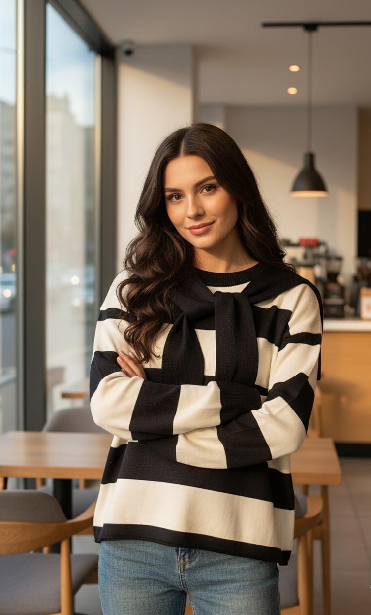 Chic Striped Winter Knit With Matching Scarf