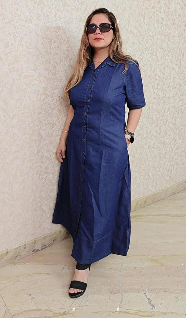 Denim A line dress calf length