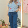 Lipstick Love Button Down shirt blue and pink