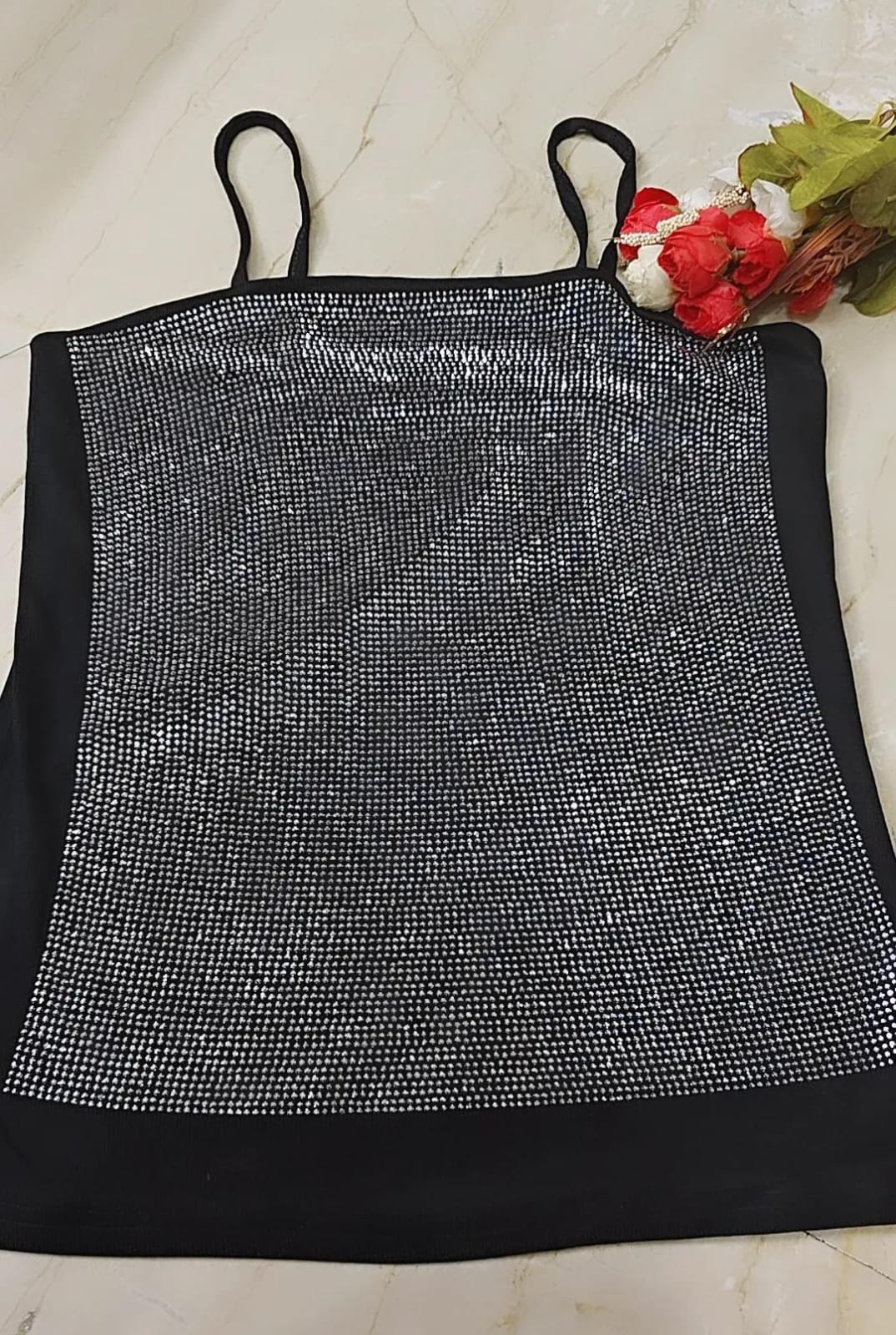 Sparkling Night Out: Black Sequin Bustier - Silver/Golden
